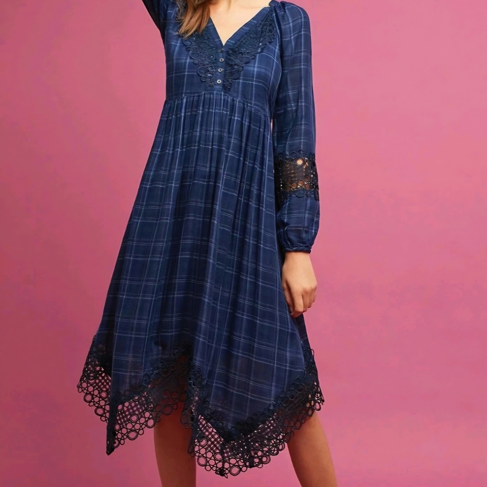 Anthropologie Akemi + Kin Blue Lace And Plaid Kerchief Dress